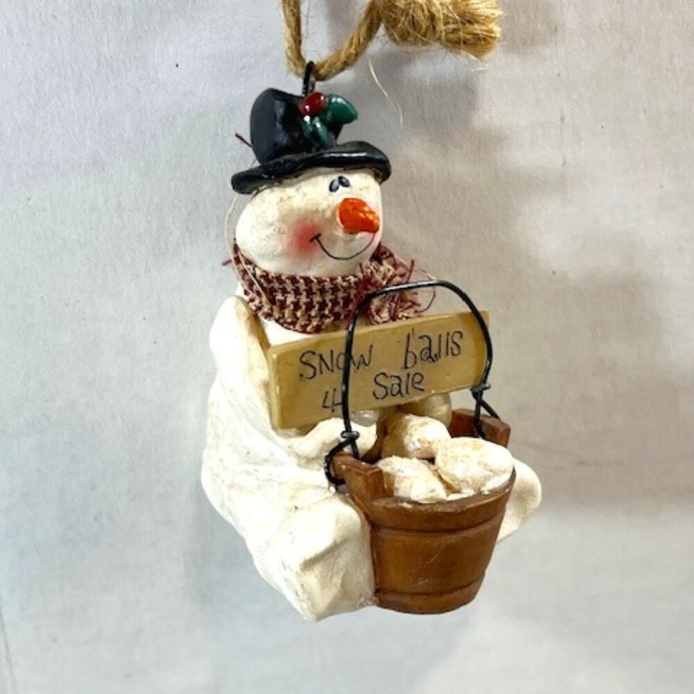 Snowman Sitting w/Bucket of Snowballs 4 Sale Table Decor Hanging Ornament 2.5"